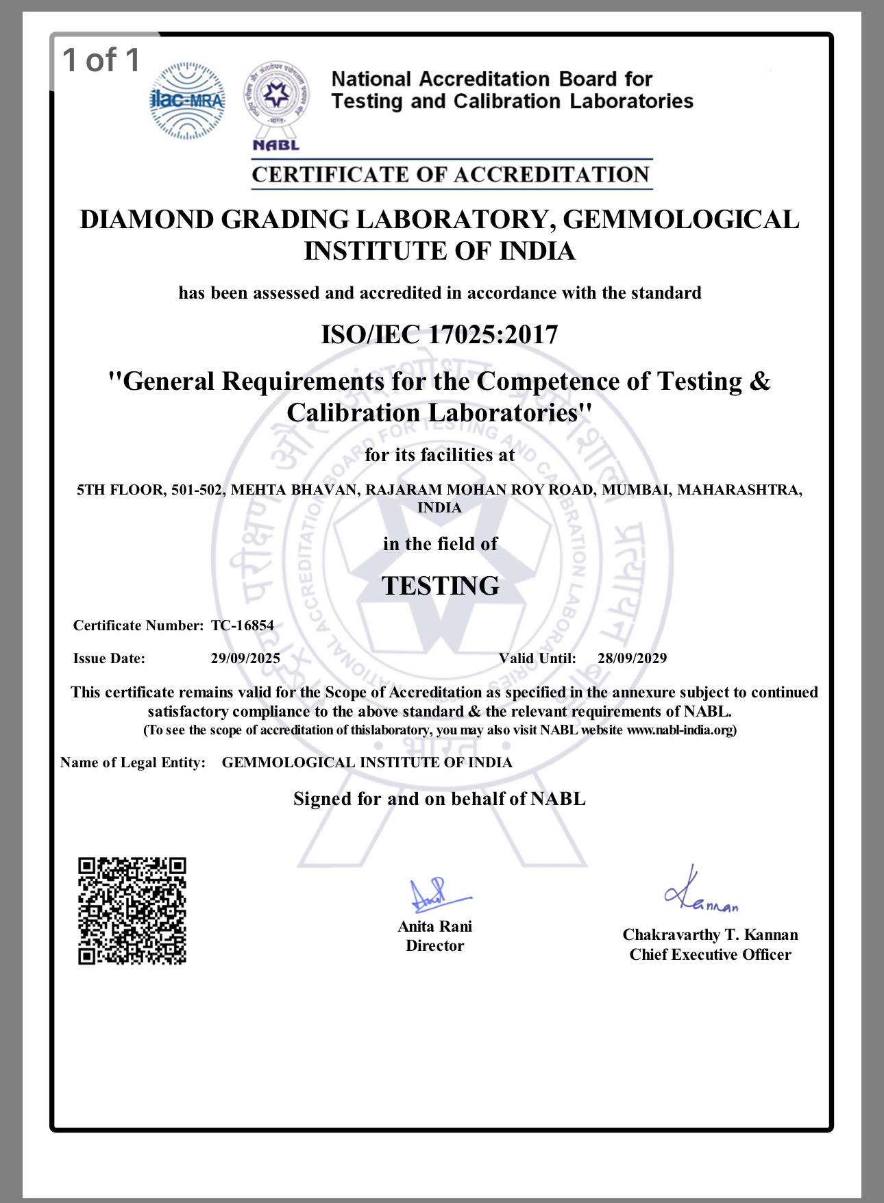 NABL Accreditation Certificate